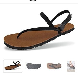 Women's Black Strap Sandals with Brown Footbed and Adjustable Backstrap